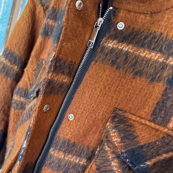 Nine West Burnt Orange & Black Plaid Teddy Jacket shacket EUC XL - Picture 5 of 16